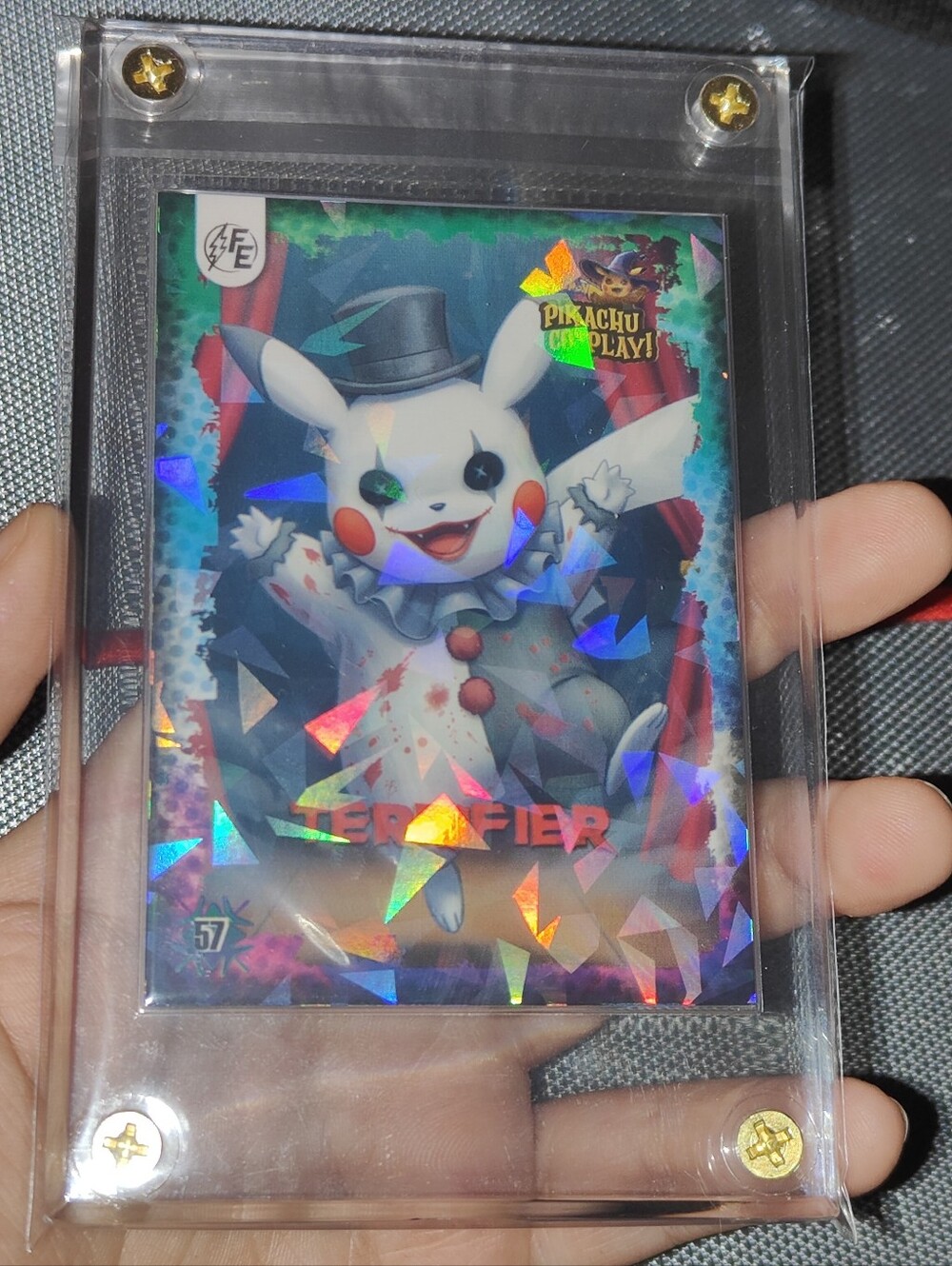 Art The Clown Terrifier holo encased Pikachu Cosplay Horror card Doujin Pokemon
